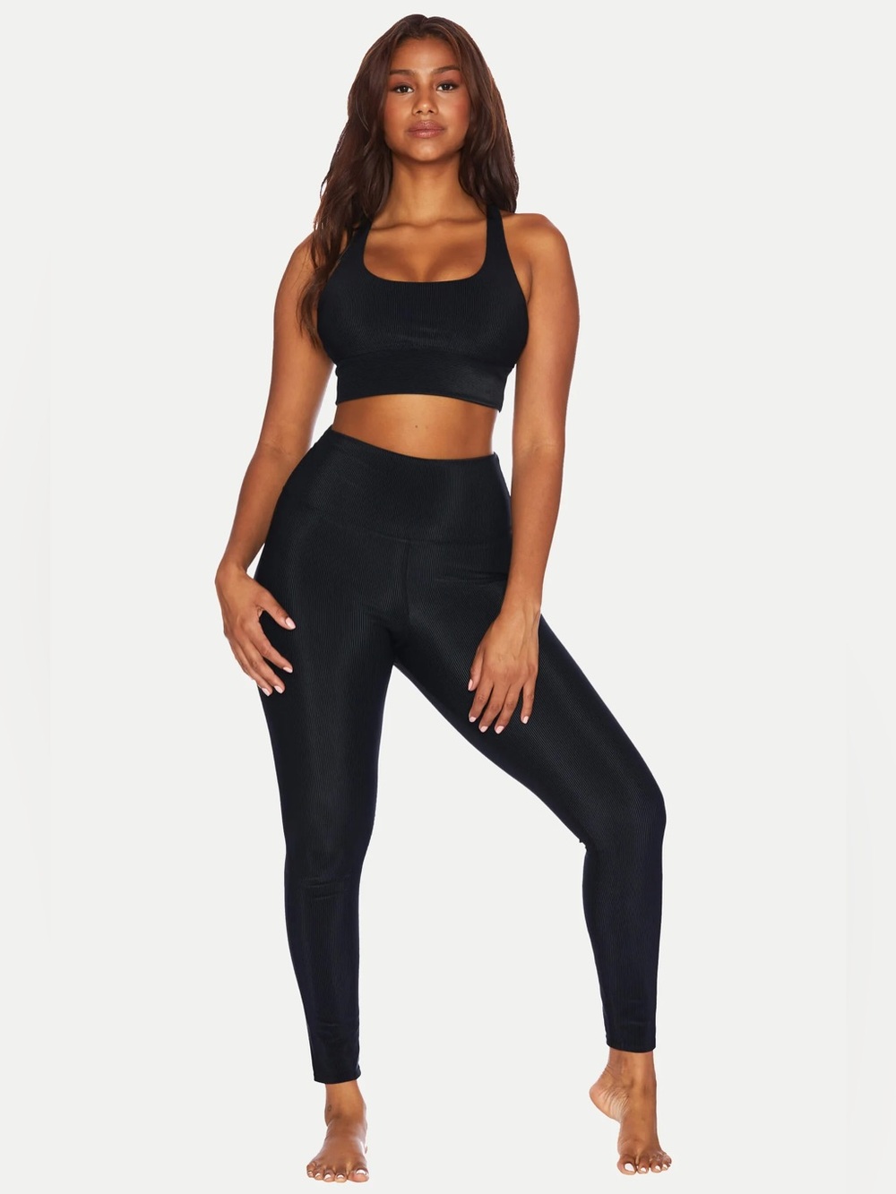 Beach Riot Ayla Ribbed High-Waist Leggings Black Size Medium